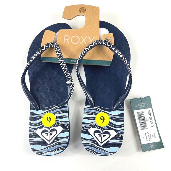 Roxy Women’s Lei Flip-Flop Size 9 Logo Blue Sandals New with Tags - Picture 10 of 12